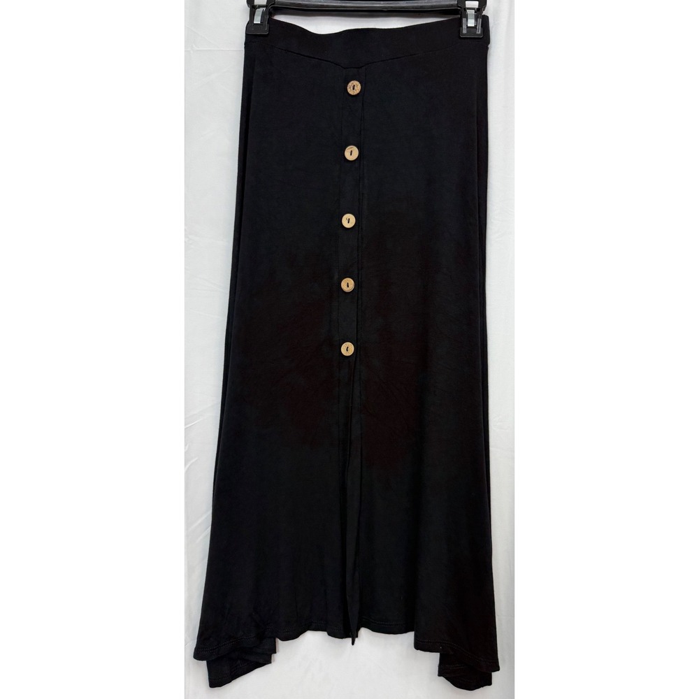 Hershe Black Button Front Midi Skirt Womens Medium Stretch